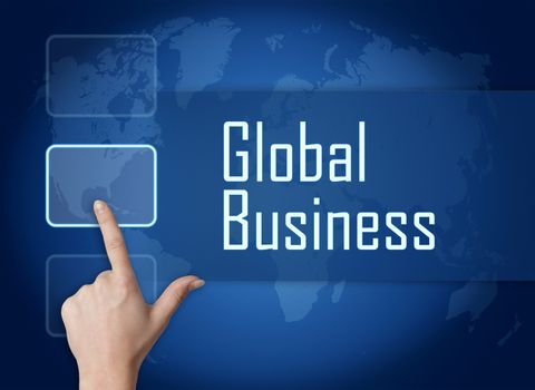 Global Business concept with interface and world map on blue background