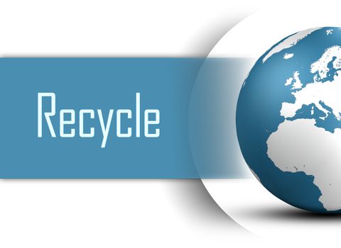 Recycle concept with globe on white background