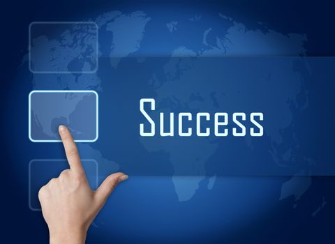 Success concept with interface and world map on blue background