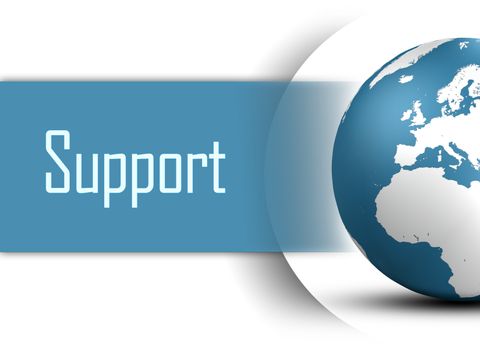 Support concept with globe on white background