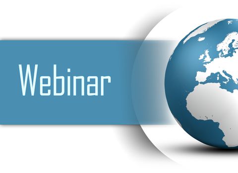 Webinar concept with globe on white background