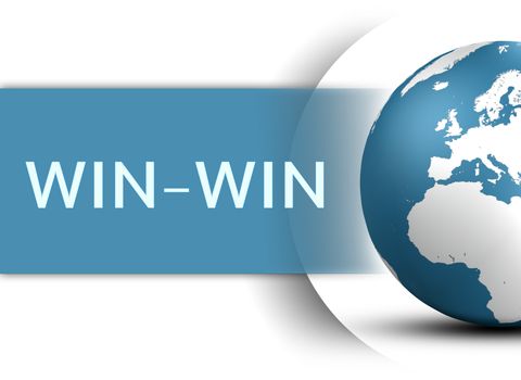 Win-Win concept with globe on white background