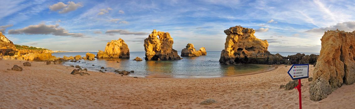 Panorama of Arrifes Beach in Albufeira, Algarve, Portugal