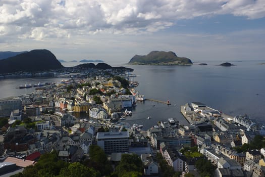 The Norwegian town of Ålesund, seen from the lookout point Aksla.