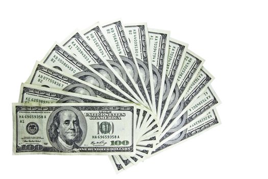 The money hundred dollar bills of American with white background