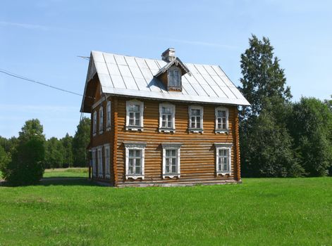 View of the old a log house with an attic