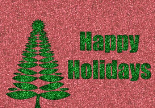 happy holidays in glitter with retro christmas tree background
