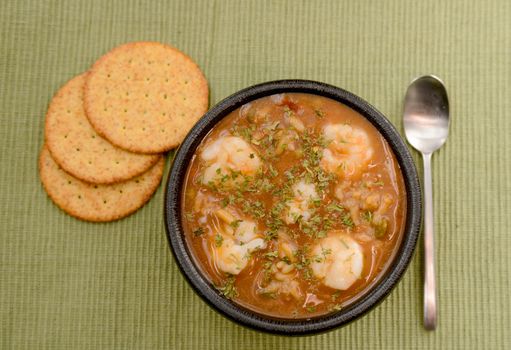 shrimp gumbo with crackers for a creole meal