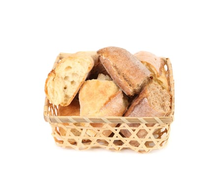 Basket of baguettes for background. White background.