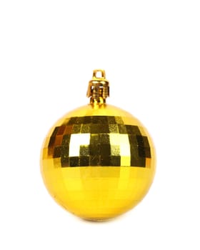 Yellow christmas ball isolated on a white background. Close up.
