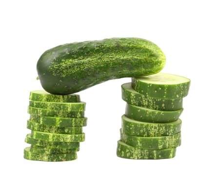 Gate of chopped cucumber. Isolated on a white background.