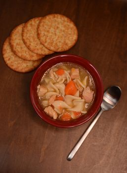 chicken noodle soup and crackers for comfort food