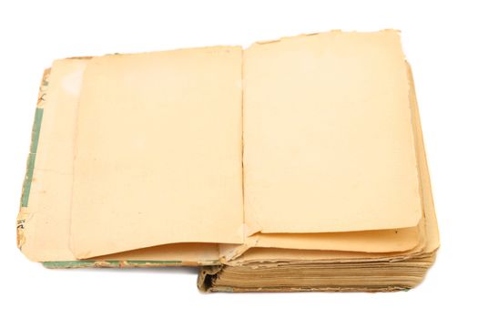 Opened old book. Isolated on a white background.