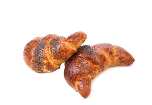Appetizing croissants with poppy. Isolated on a white background.