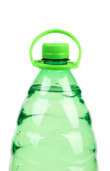Top of plastic bottle with water without label. Isolated on white.