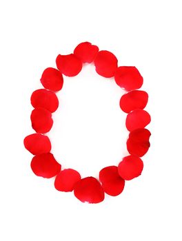 Letter O made ??of rose petals. Isolated on a white background.