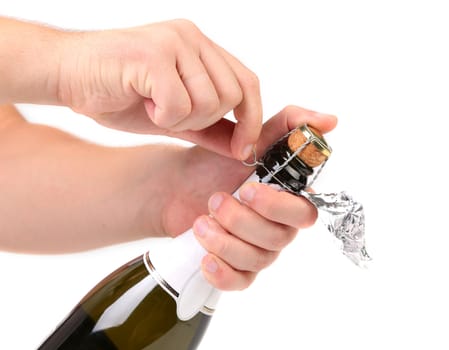 Champagne opening. Isolated on a white background.