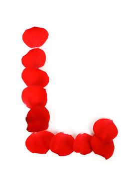 Letter L made ??of rose petals. Isolated on a white background.