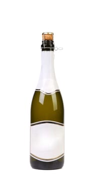 Champagne bottle without top foil. White background.