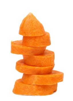Stack of carrot slices. Isolated on a white background.