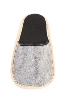 Gray slipper on a white background. Close up.