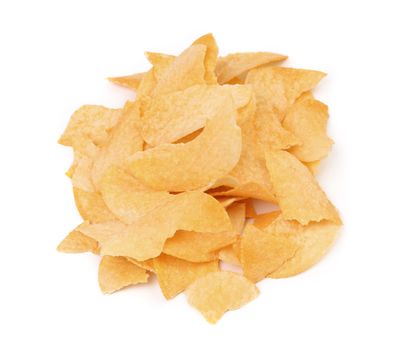 Handful of potato chips. Isolated on a white background.