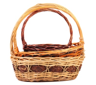 Vintage weave wicker baskets isolated on a white background