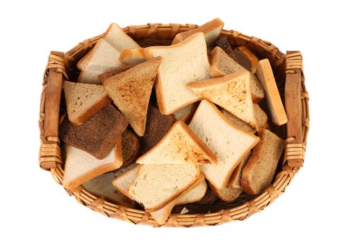 Full basket of different sliced ??bread. White background.