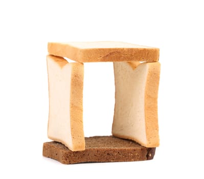 Square of bread. Isolated on a white background.