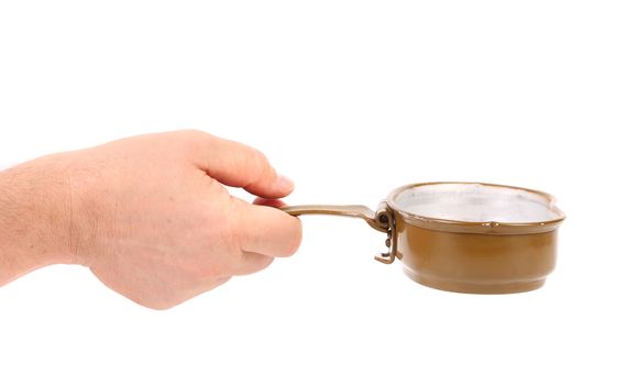 Cover of  aluminum military mess-tin like tea cup.