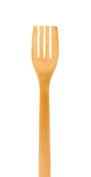Fork made of wood on a white background