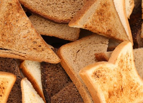 Background of heap toasts. Close up. Whole background.