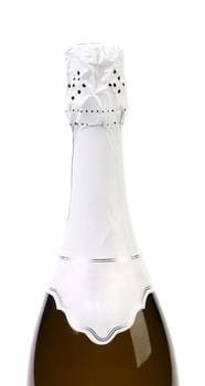 Top bottle of champange. Isolated on a white background.