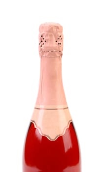 Top bottle of champange. Isolated on a white background.