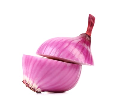 Cutted organic red onion. Isolated on a white background.