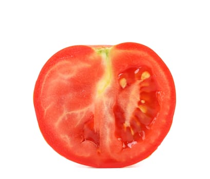 Tomato slice isolated on white background. Top view.