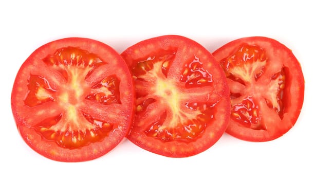 Tomato slice isolated on white background. Close up.