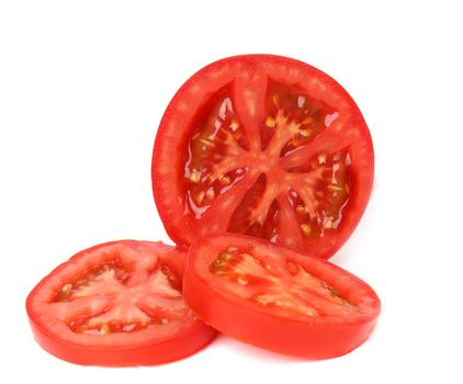 Tomato slice isolated on white background. Close up.