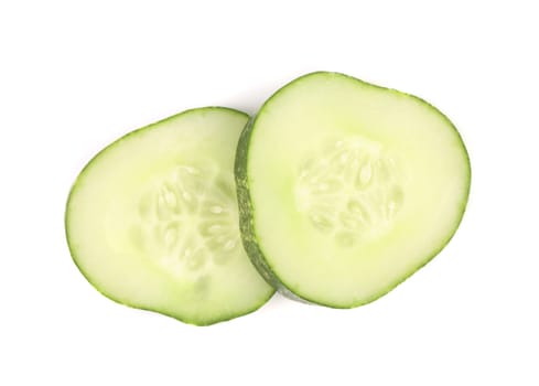 Two slices of cucumber. Isolated on a white background.