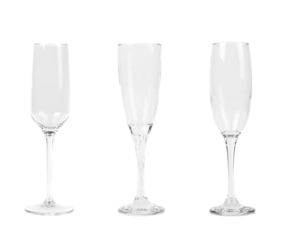 Three different tall wineglasses. Isolated on a white background.