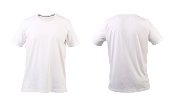 White t-shirt. Front and back. White background.