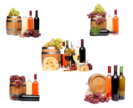 Collage of wine compositions. Isolated on a white background.