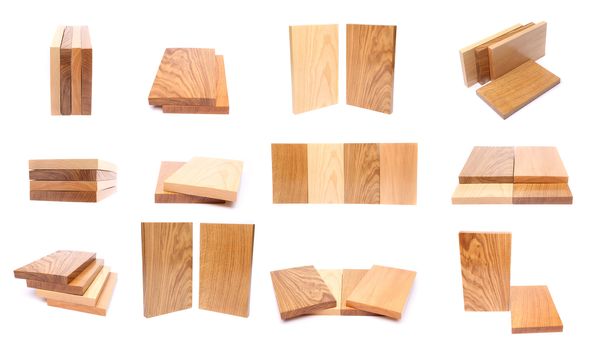 Collage of wooden planks. Isolated on a white background.