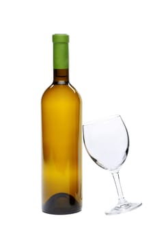 White Wine bottle and glass on white background