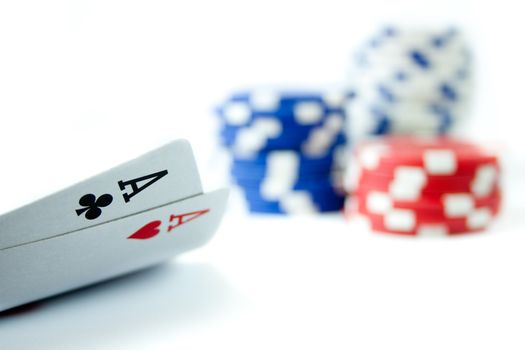 Pair of aces with casino chips