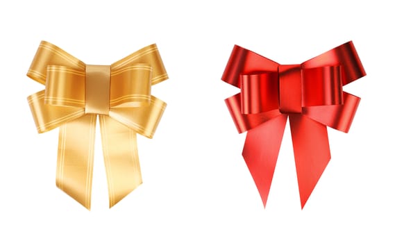 Gold and red bows. Isolated on a white background.