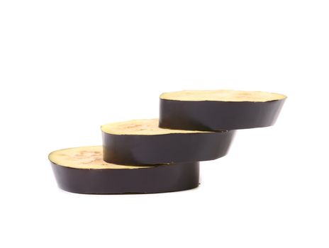Large slices of eggplant on white background.