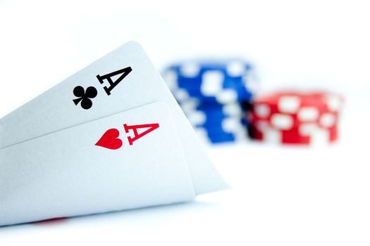 Pair of aces with casino chips