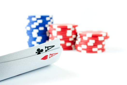 Pair of aces with casino chips