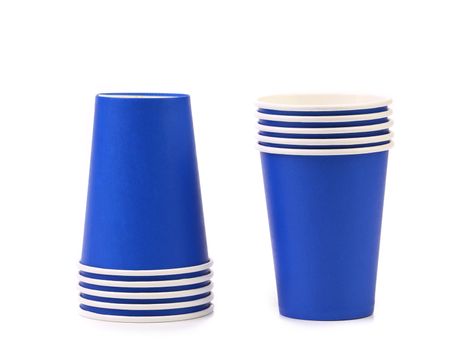 Colorful paper coffee cup. Blue. On a white background